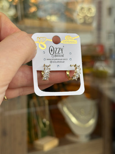 VIP 4 Kare Zirkon Taşlı Halka Küpe