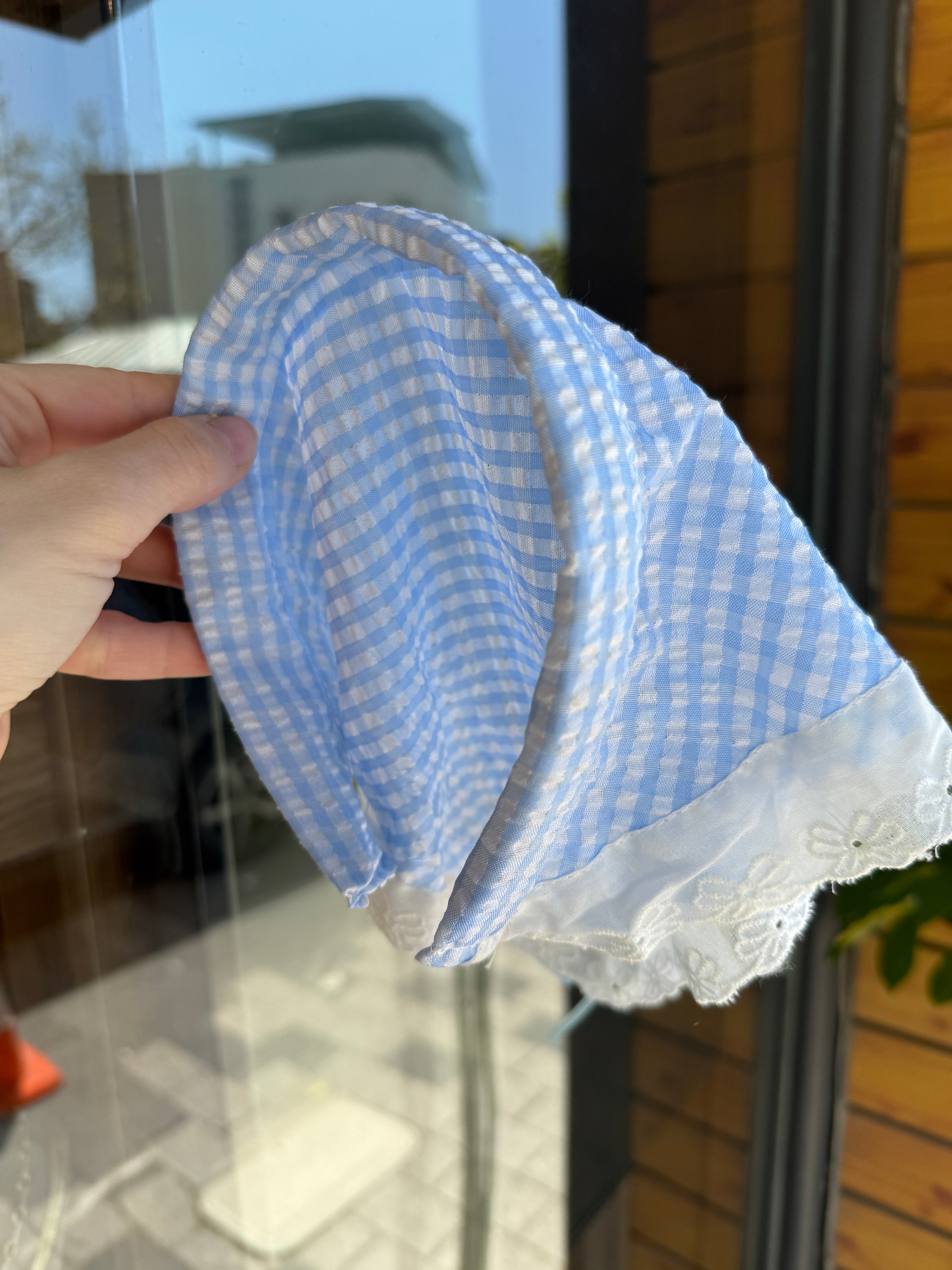 Dantel Kenarlı Yarım Bandana Kız Çocuk Taç Toka Mavi
