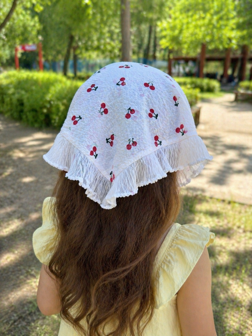 Kiraz Desenli Yarım Bandana Taç Toka