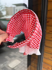 Kırmızı Ekoseli Uçları Fırfır Model Yarım Bandana Taç Toka