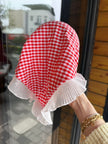Kırmızı Ekoseli Uçları Fırfır Model Yarım Bandana Taç Toka