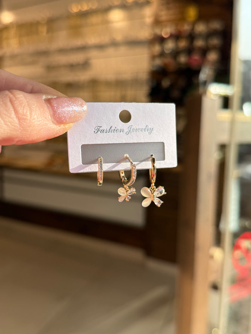 Sedefli Kelebek Model 3'lü Set Küpe