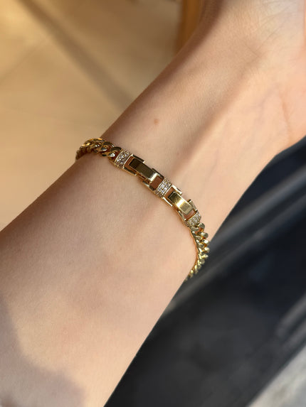 VIP Gömme Taşlı Kemer Model Ezme Zincir Bileklik 14K 17 + 2 cm