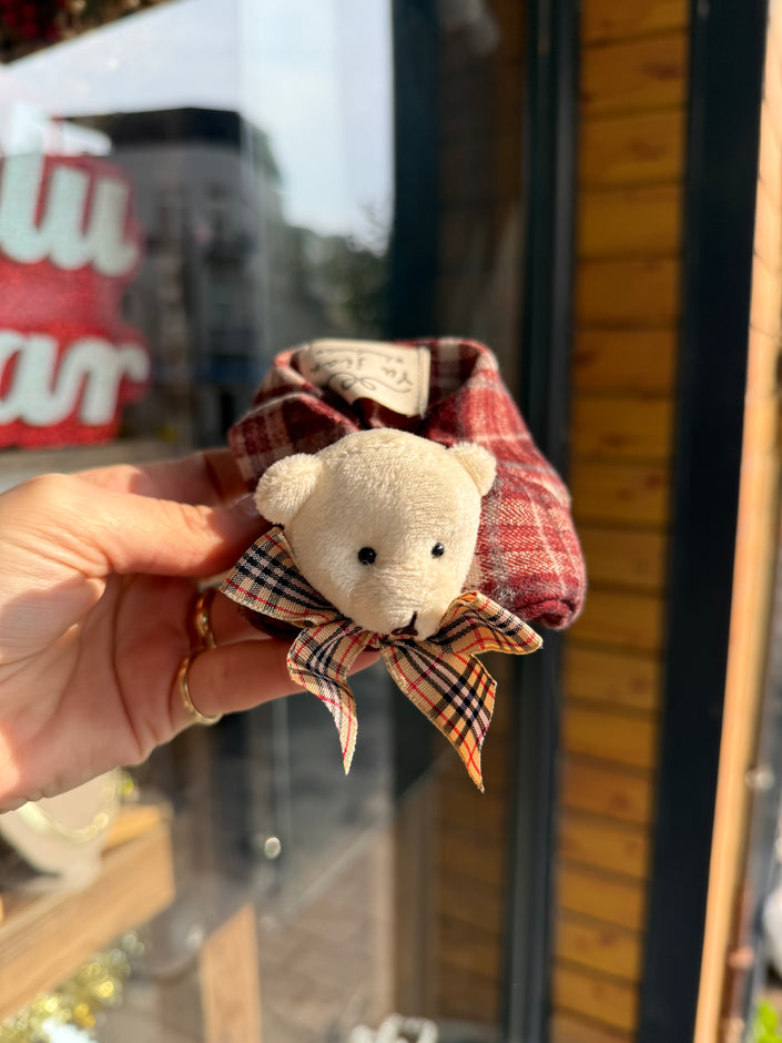 Ayıcık Detay Ekoseli Lastik Toka Bordo