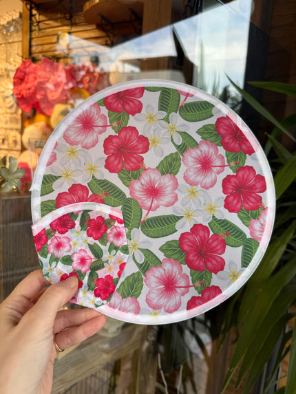 Çantalı Katlanabilir Yuvarlak Yelpaze Hibiskus Çiçek Desenli