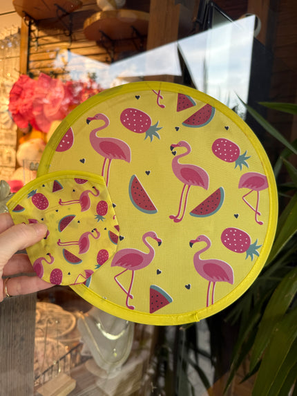 Çantalı Katlanabilir Yuvarlak Yelpaze Flamingo Desenli