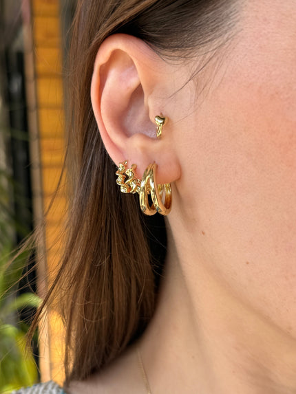 Suya Dayanıklı Çift Sıralı Kafes Model Halka Küpe - görsel 2