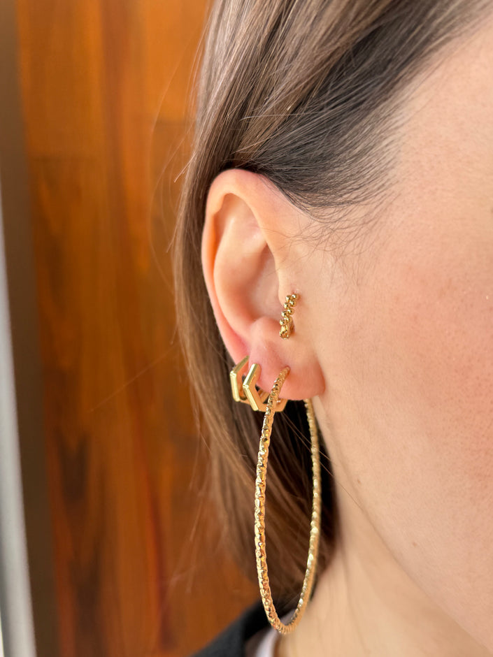 VIP Çift Sıra Toplı Küçük Halka Küpe