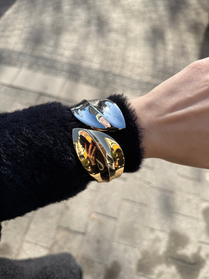 İki Renkli Kavuşan Yaprak Model Kelepçe Bileklik