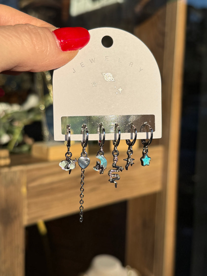 6'lı Set Küpe Hilal Detaylı Gümüş Renk