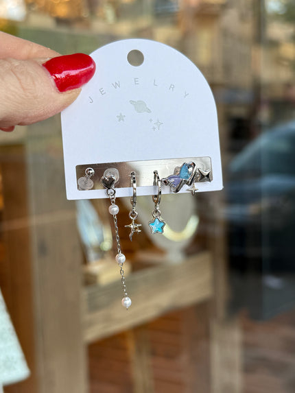 6'lı Set Küpe Kelebek Detaylı Gümüş Renk