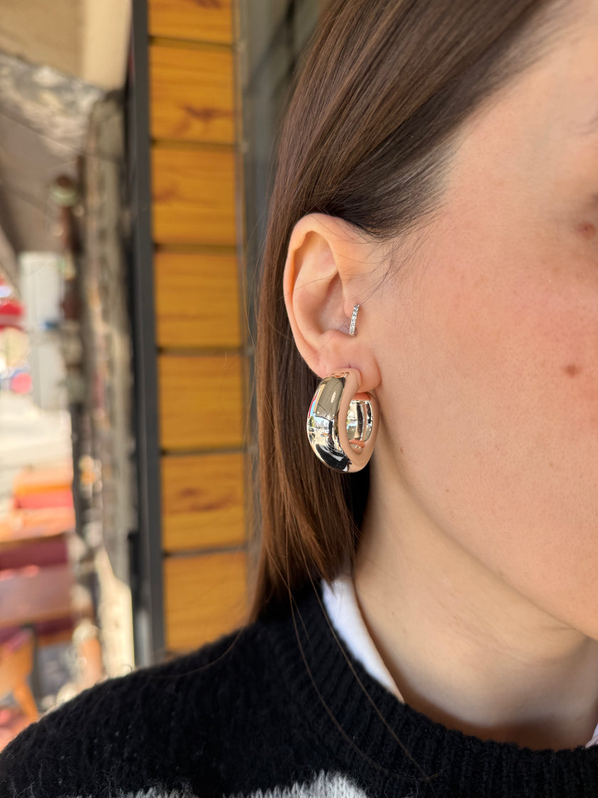 VIP Dolgun Yarım Halka Küpe Gümüş Renk