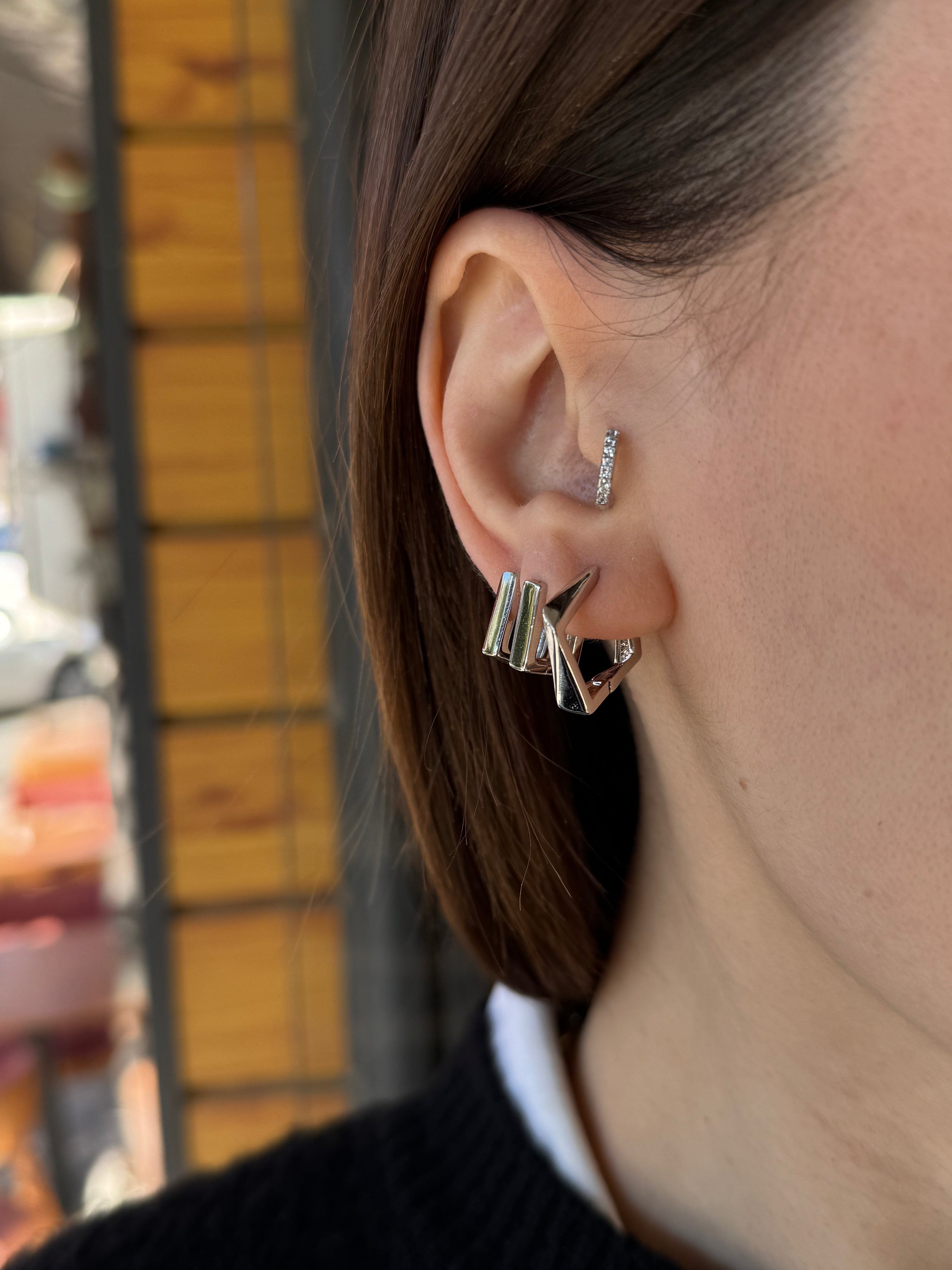 VIP Geometrik Şekilli Halka Küpe Gümüş Renk