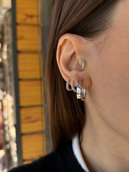 VIP Oval Köşeli Dikdörtgen Halka Küpe Gümüş Renk