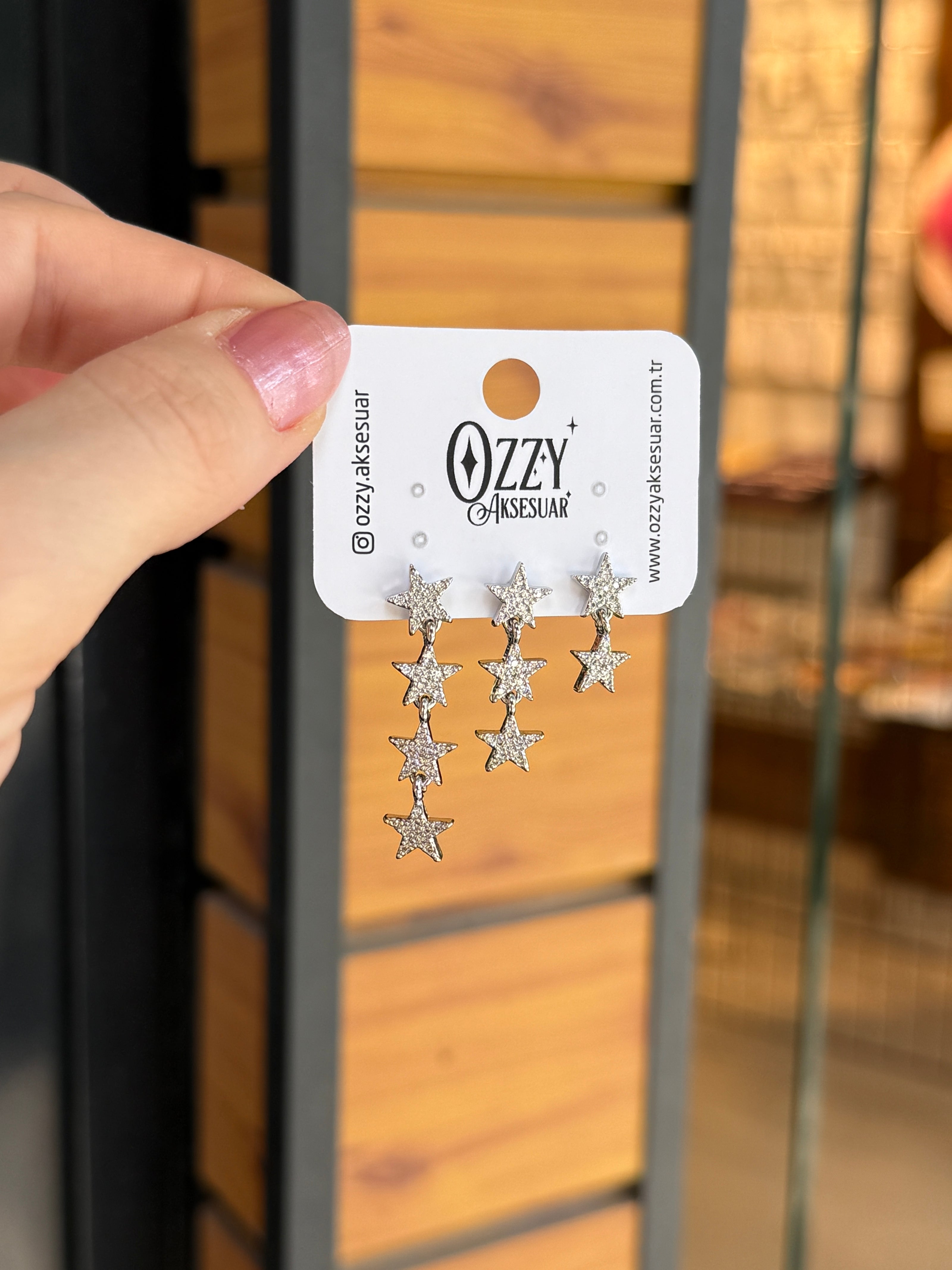 Gömme Taşlı Sallantılı Yıldız Model 3 'lü Set Küpe Gümüş Renk