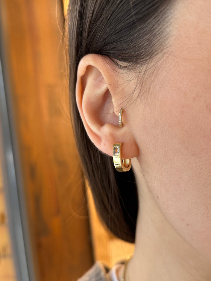 VIP Baget Taşlı Dikdörtgen Halka Küpe