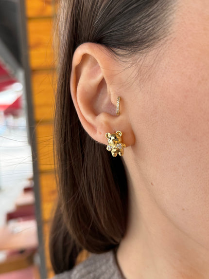 VIP Taş Papyonlu Ayıcık Küçük Halka Küpe