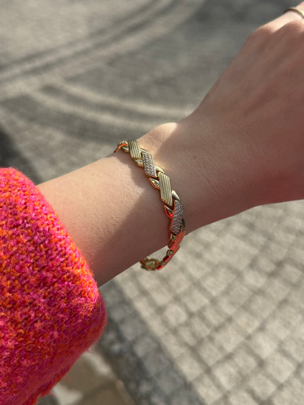 VIP Gömme Taş İşlemeli Yassı Örgü Bileklik 17 + 2 cm