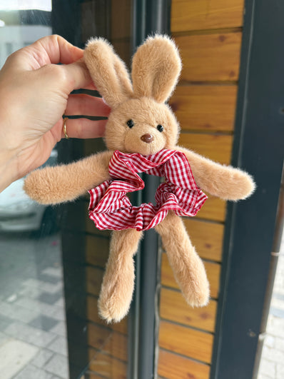 Pötikare Lastikli Peluş Tavşan Simit Toka Kırmızı Beyaz Renk