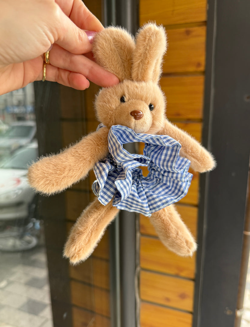 Pötikare Lastikli Peluş Tavşan Simit Toka Mavi Beyaz Renk