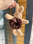 Kareli Lastikli Peluş Tavşan Simit Toka Kahverengi