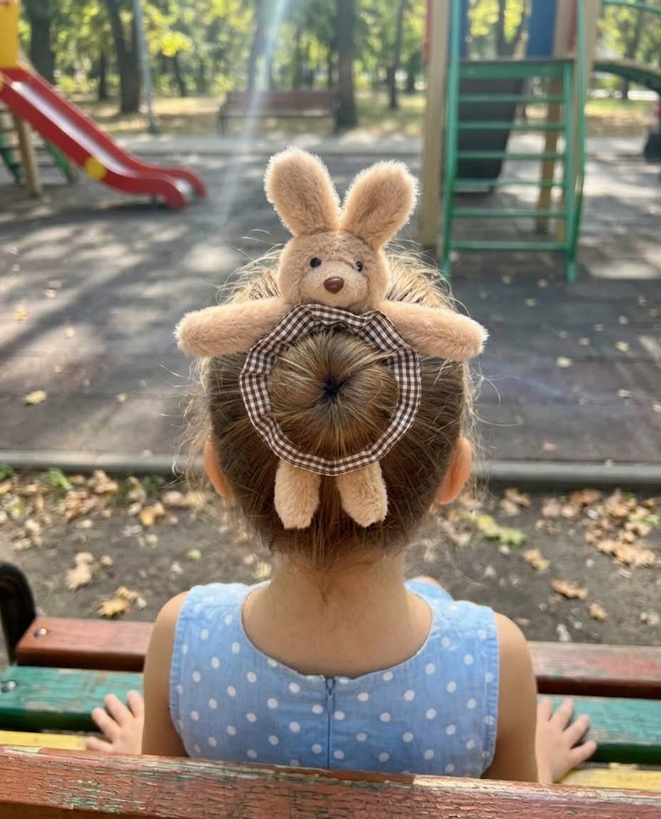 Pötikare Lastikli Peluş Tavşan Simit Toka Kahve Beyaz Renk